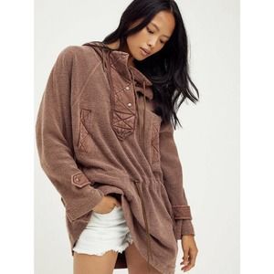 Free People Sadie Surplus Knit Pullover Hooded Jacket Merlot Brown Womens Small
